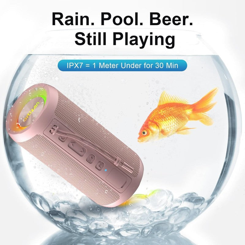 24W Bluetooth Speaker, IPX7 Waterproof, 30H Playtime, 360° Light, Stereo, Pink2