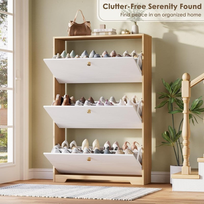 Modern Shoe Storage Cabinet Freestanding Hidden Rack Entryway Hallway Oak/White4