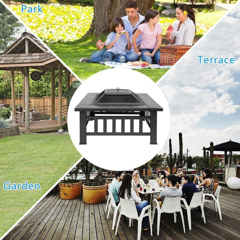 Wooden 32" Metal Fire Pit Patio Garden Square1