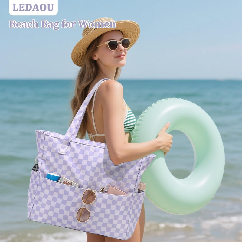 Women Waterproof Beach Tote Large Zipper Wet Pocket Pool Travel Bag3