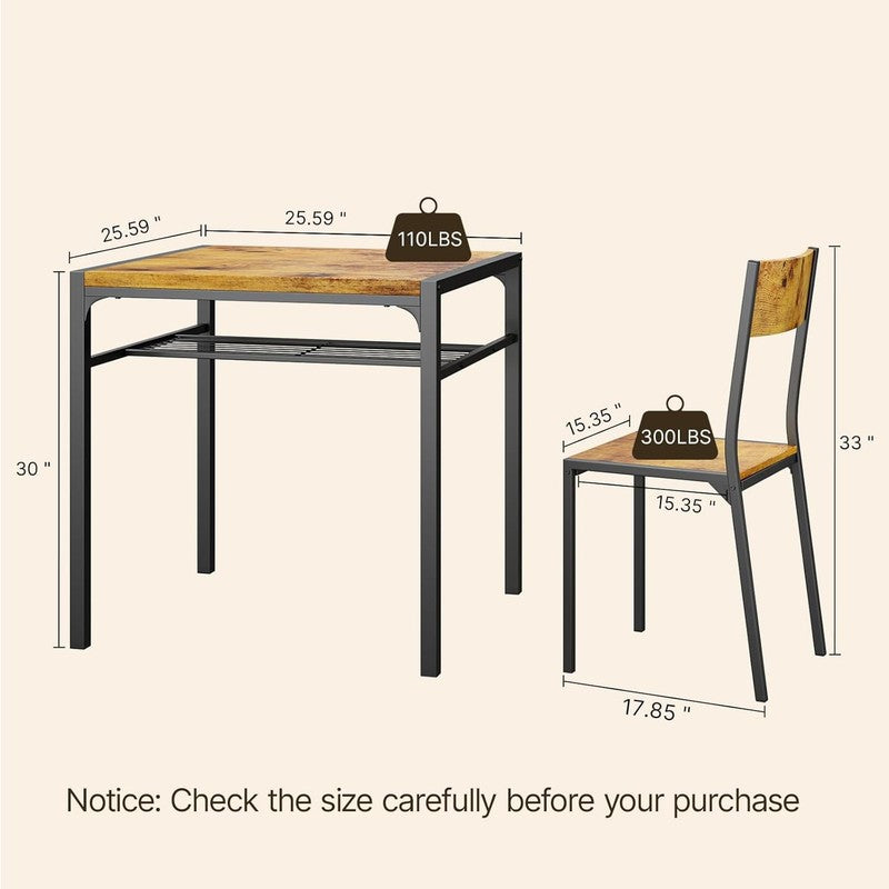 Dining Table Set for 2, 3 Piece Kitchen Table with 2 Chairs for Small Space, Apa2