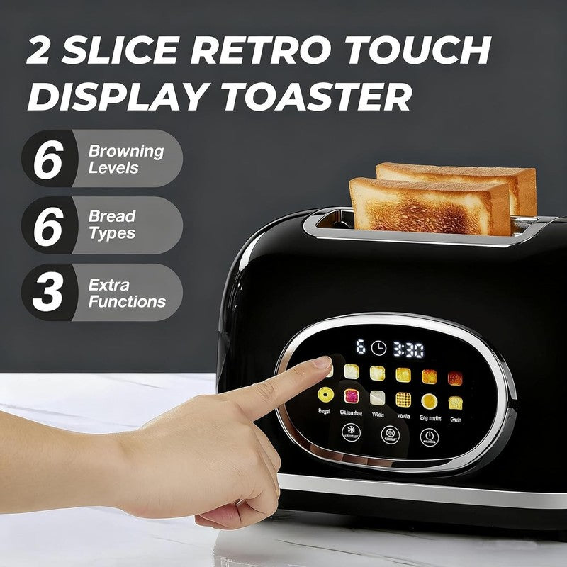 Smart Touch Screen 2 Slice Toaster Retro Stainless Steel, 6 Bread Settings Black1