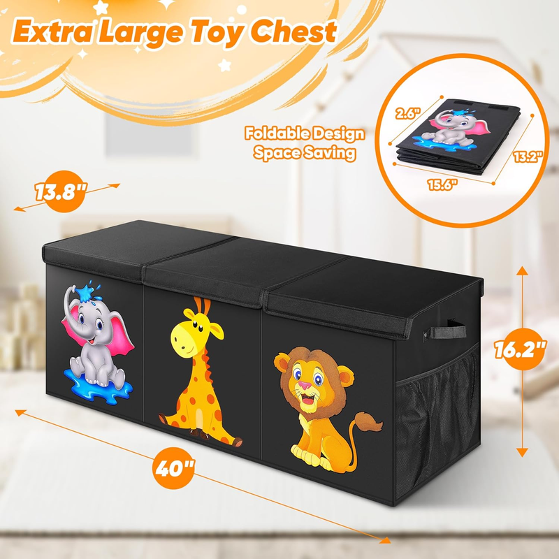 Extra Large Toy Box Collapsible Cute Animals Storage Bin Kids Organizer6