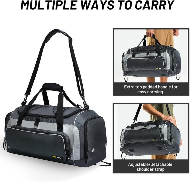 60L Large Gym Duffle Bag w/ Shoe Compartment Lightweight Sports Travel Grey2