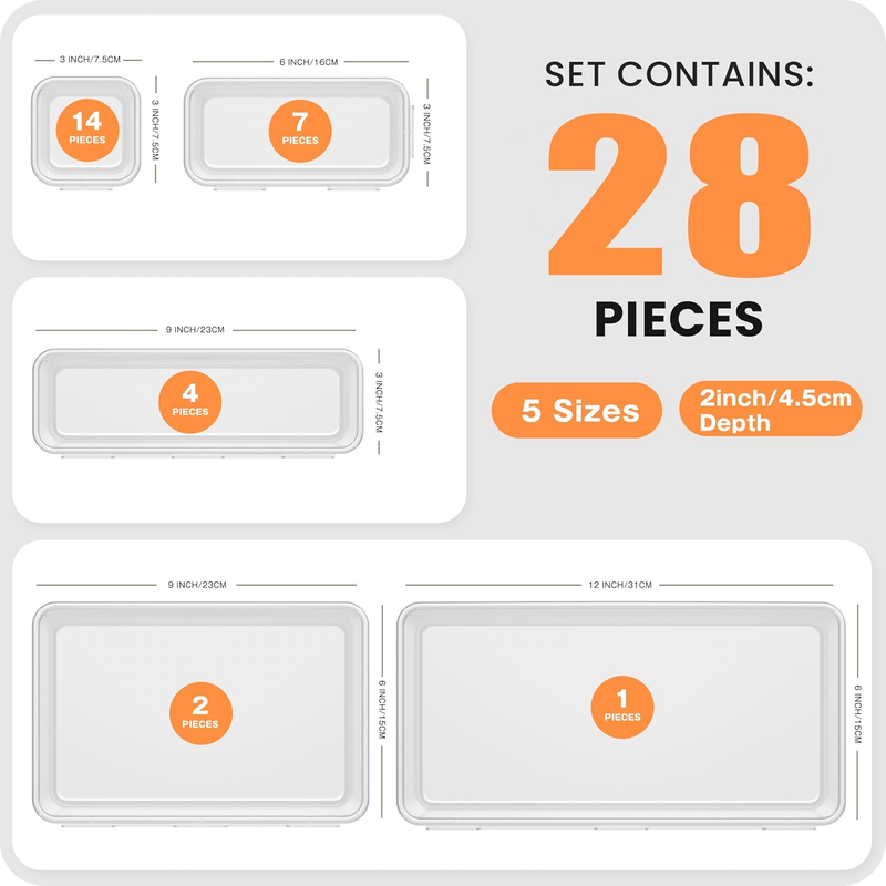 Drawer Organizer Makeup Storage 5 Size Holds 177 Items Clear4