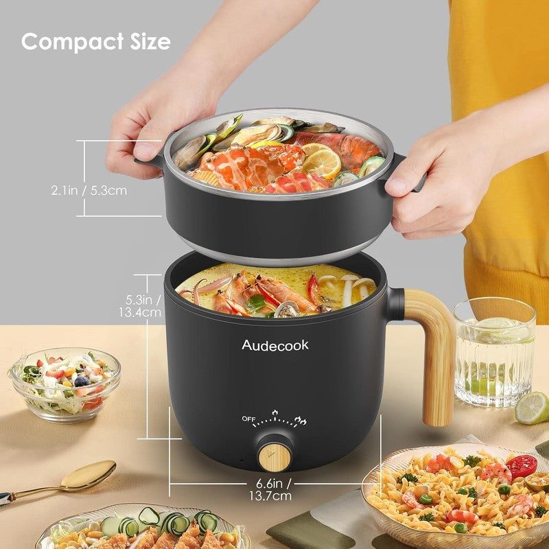 1.5L Electric Hot Pot Steamer Nonstick Noodle Cooker Dual Power Control Black3