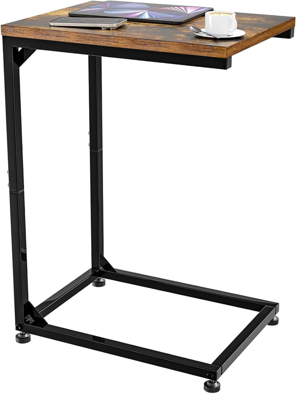 C Shaped End Table, Sofa Side Table with Metal Frame, Rustic Brown8