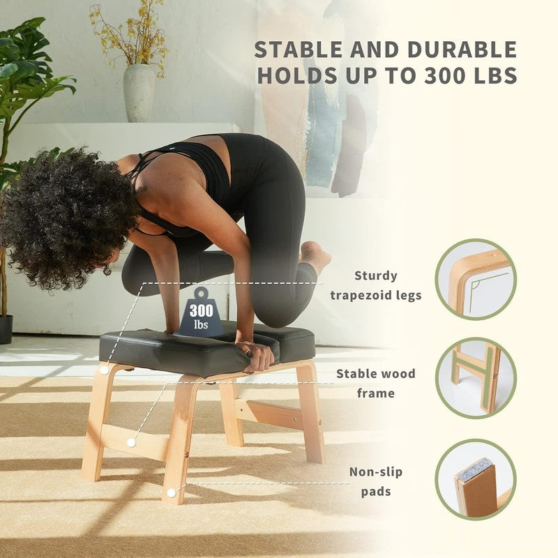 Yoga Headstand Bench Chair Wood PU Pad Inversion Fitness Stand Gym Home3