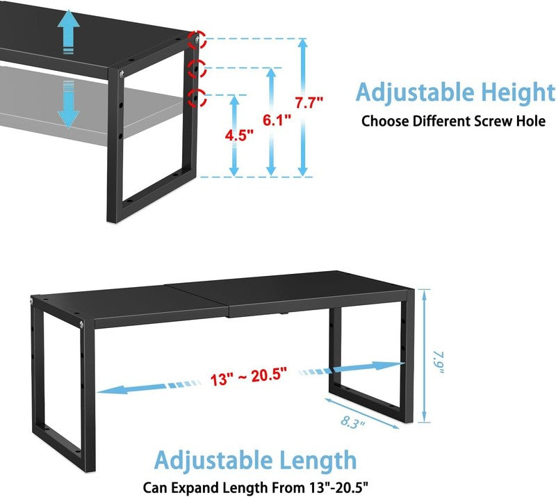 2 Pack Expandable Kitchen Cabinet Shelves Heavy Duty Stackable Adjustable Rack1