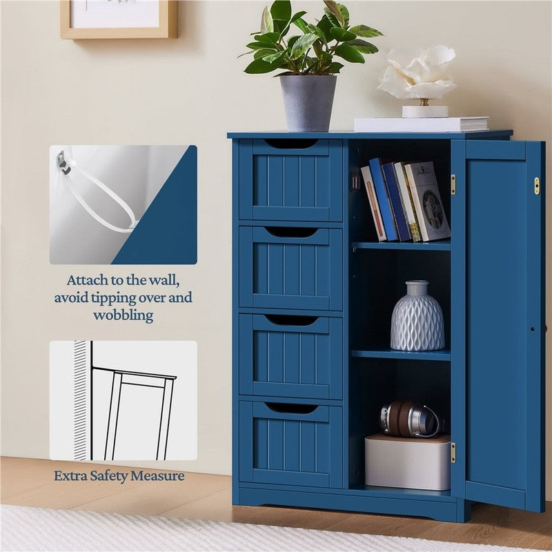 Wooden Bathroom Cabinet with Drawer and Freestanding, Navy Blue6