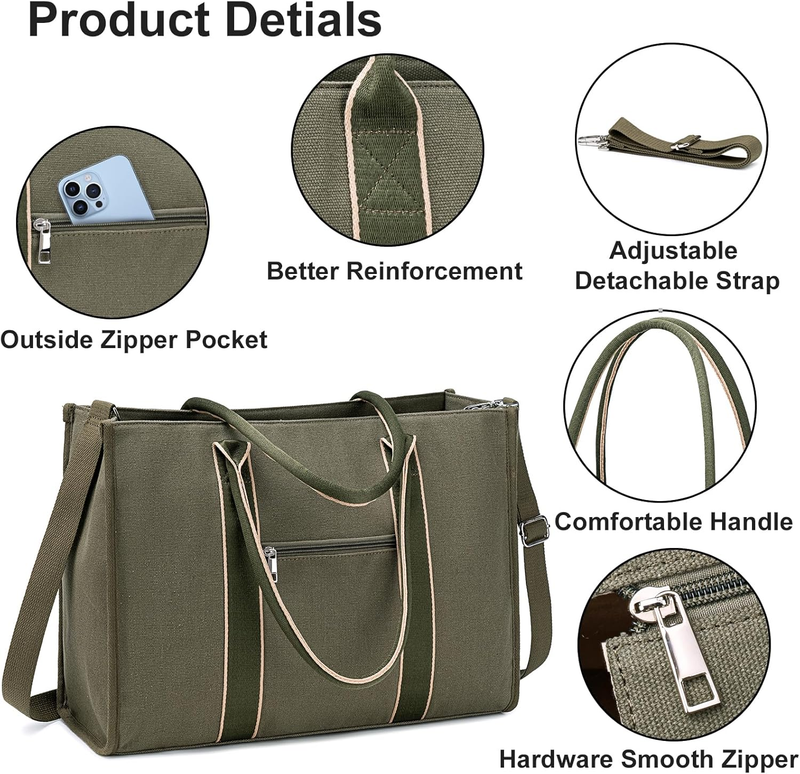 Laptop Tote Bag for Women Work 15.6 Inch Canvas Shoulder Bags Computer Messenger4