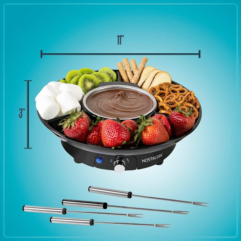 Electric Fondue Set, 10oz Pot, 4 Forks, Tray, for Cheese & Chocolate, Black4