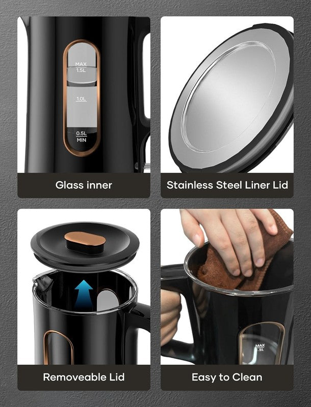 Electric Kettle 1.5L 1200W Glass Double Wall Fast Boil BPA Free Glossy Black4