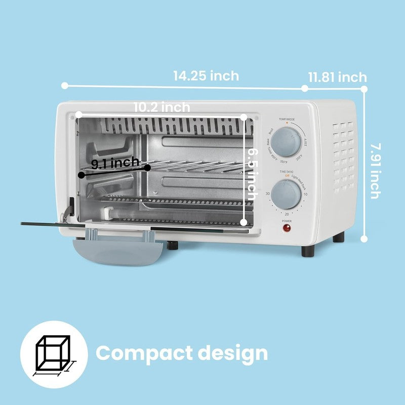 Toaster Oven 4 Slice, Compact 9" Pizza Oven, Bake/Broil, 950W, White CTO-E101A5