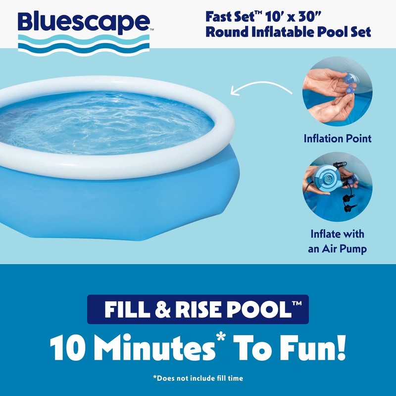 Fast Set 10’ X 30” round Inflatable Soft Sided above Ground Pool Set7