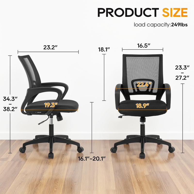 | Ergonomic Office Chair | Mid-Back Swivel Desk Chair | Breathable Backrest & Lu6