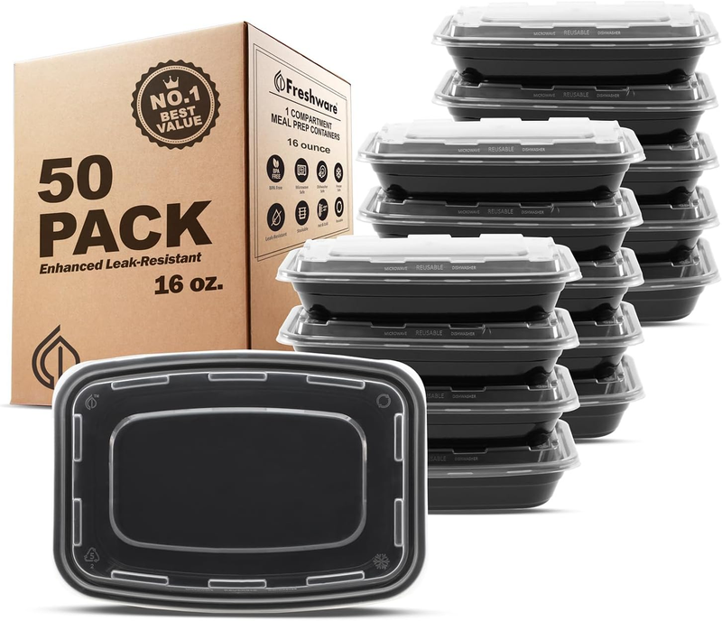 Meal Prep Containers [50 Pack] 1 Compartment Food Storage Containers with Lids, 9