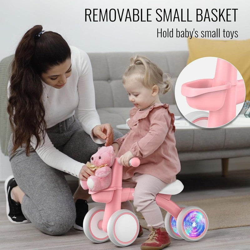 Colorful Lighting Baby Balance Bike Toys for 1 Year Old Girl Gifts, Adjustable S2