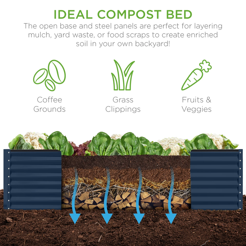 8X4X2Ft Outdoor Metal Raised Garden Bed, Planter Box for Vegetables, Flowers, He4
