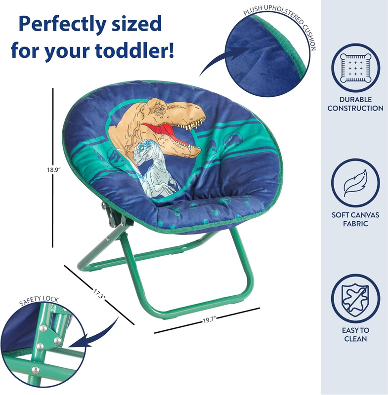 Jurassic World Dinosaur 19” Folding Toddler Saucer Chair w/ Cushion 3+2