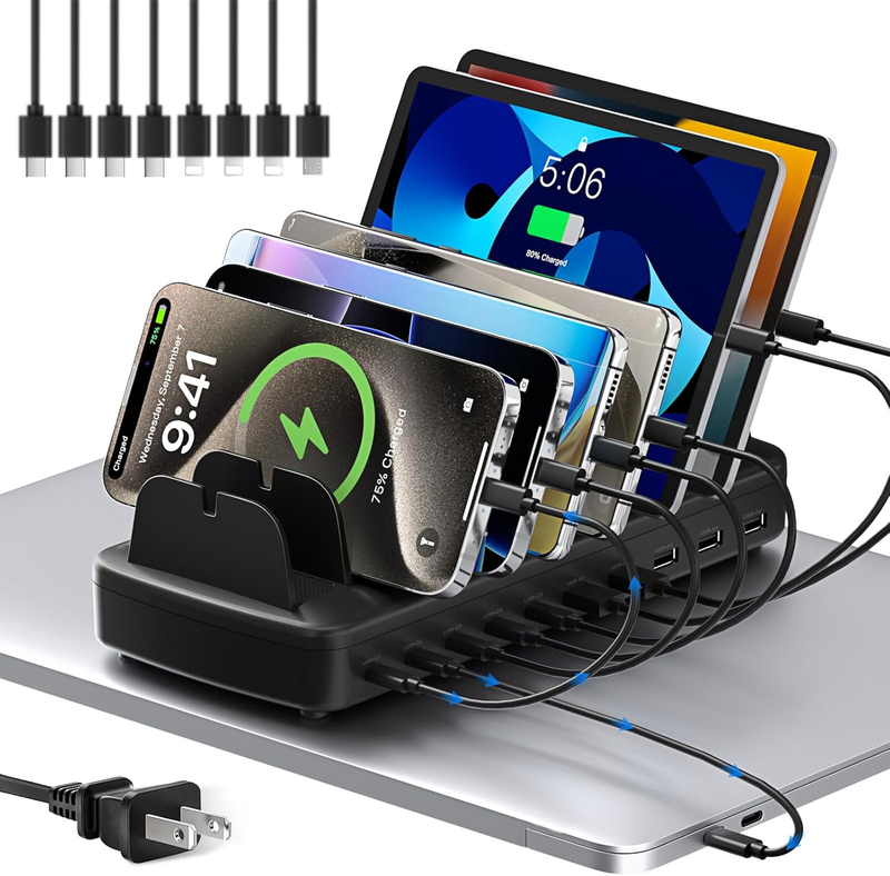 510W USB C Charging Station – 10 Port Fast Charger with Cables for Phones 10