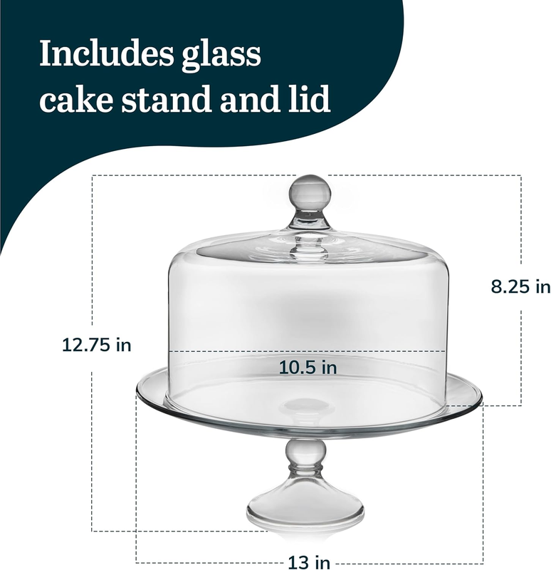 Selene Glass Cake Stand w/ Dome Lid Footed Covered Dessert Serving Dish2
