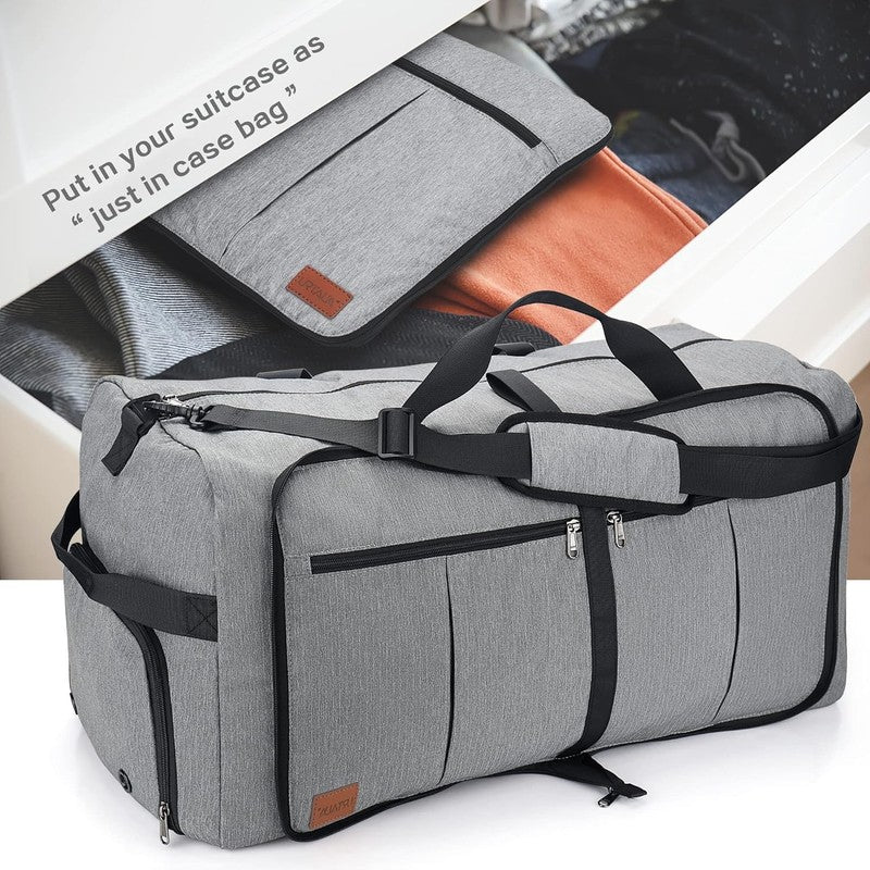 120L Large Travel Duffel Bag Foldable w/ Shoe Compartment Gray4