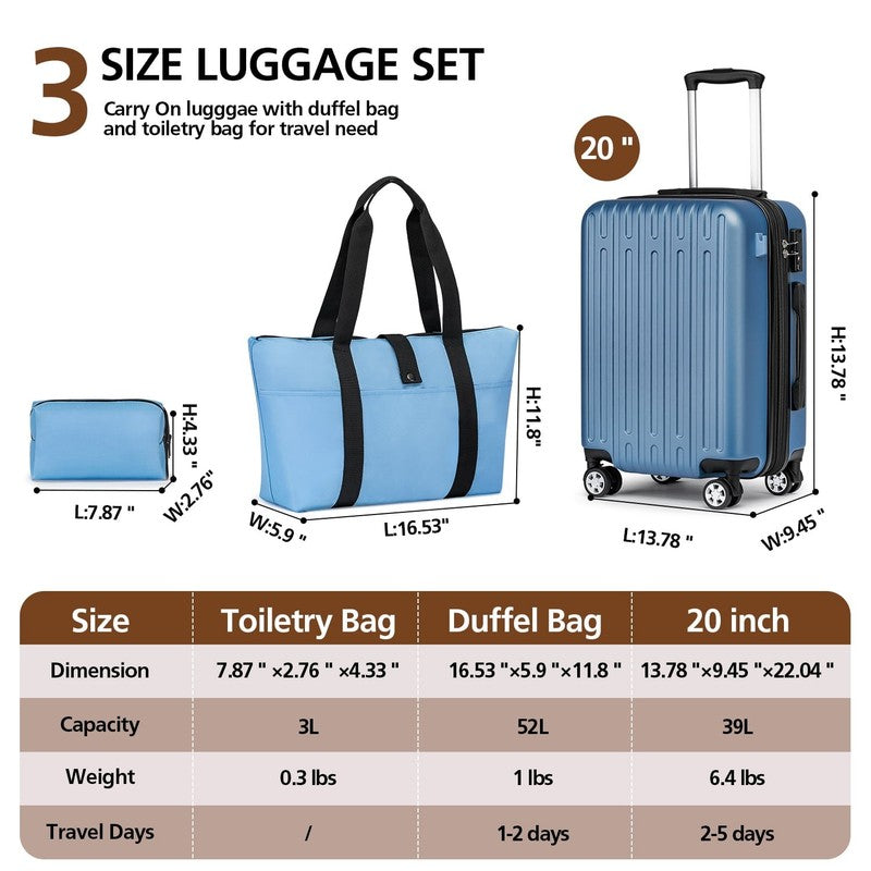 3 Piece 20" Hardside Carry On Luggage TSA Lock Spinner Cup Holder2