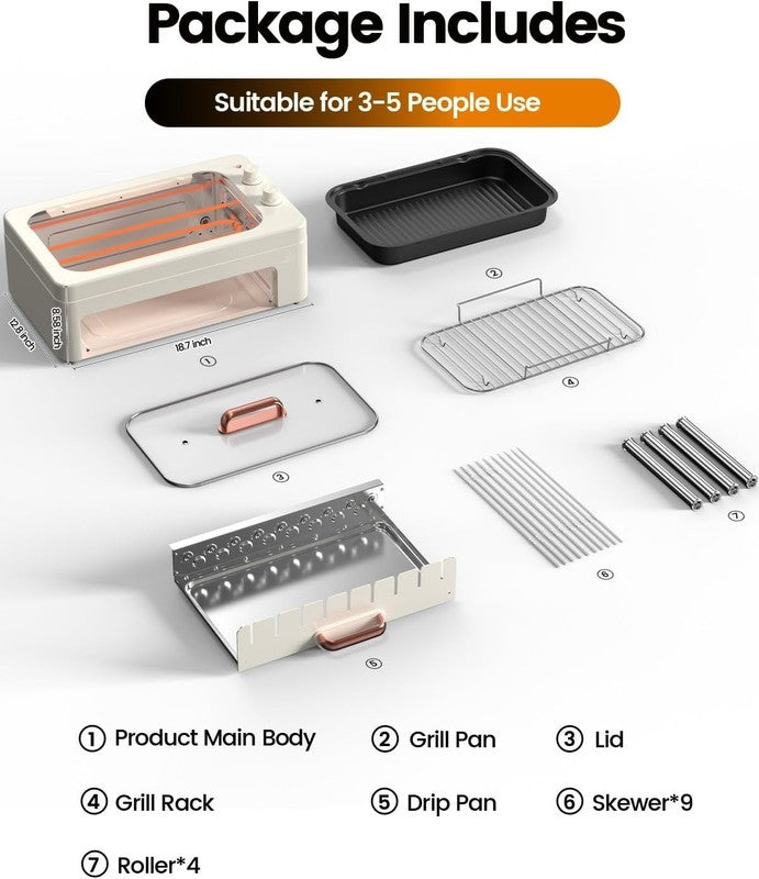 4 in 1 Smokeless Indoor Electric Grill w/ Rotating Skewers & Hot Dog Roller8