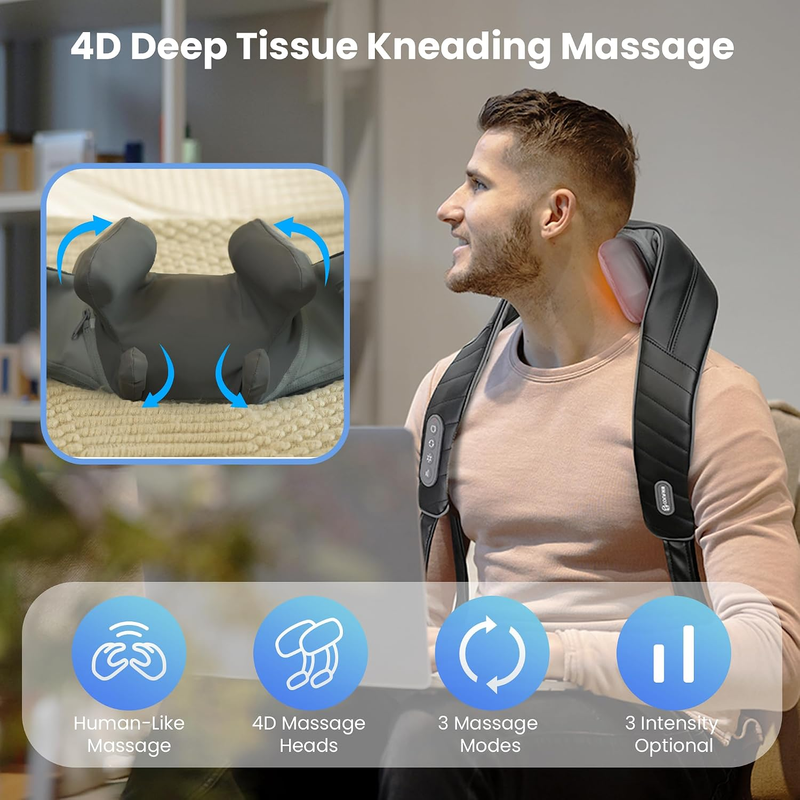 Cordless Neck Shoulder Massager w/ Heat 4D Shiatsu Deep Tissue Massage2