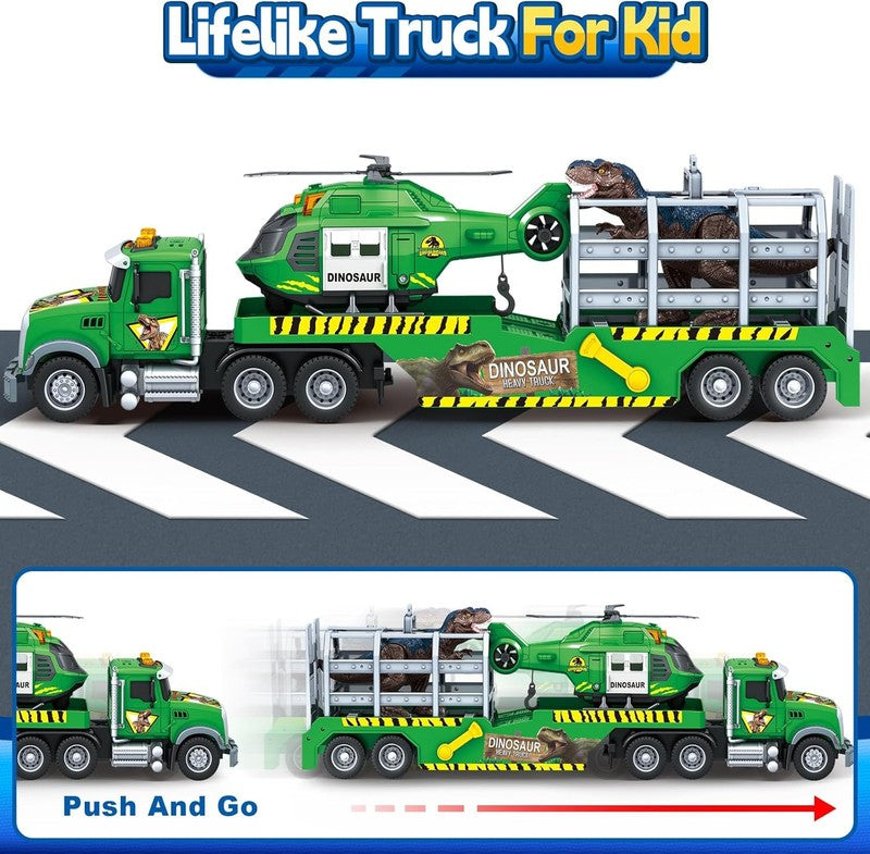 Carrier Dino Truck Kids Toys, 24“ Semi Truck Toy with Helicopter & Dino Toy with4