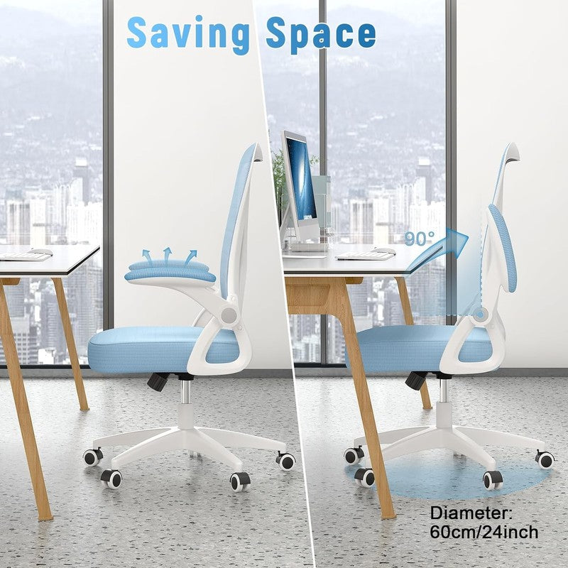 Office Desk Chair Mid Back Mesh Adjustable Height Flip Up Arms Lumbar Blue5