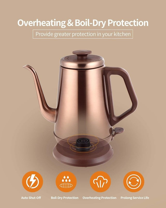 Gooseneck Electric Kettle 1L 1000W Stainless Steel BPA Free Pour Over Copper4