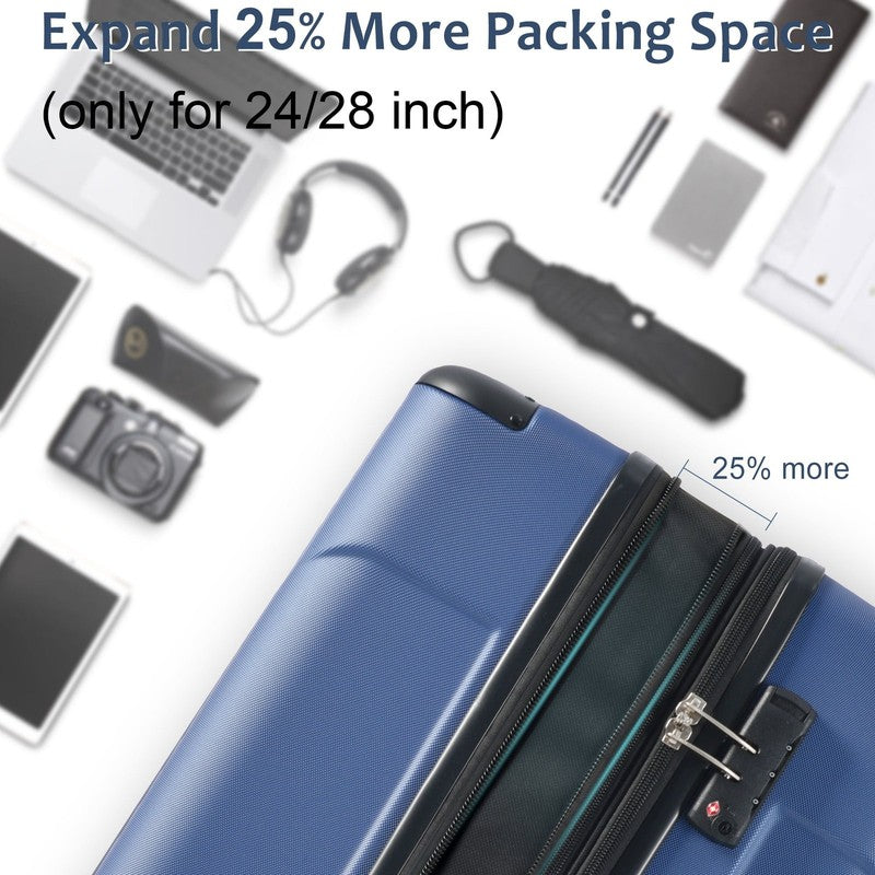 24" Carry On Luggage 65L Suitcase Wheels TSA Lock ABS+PC Lightweight Blue4