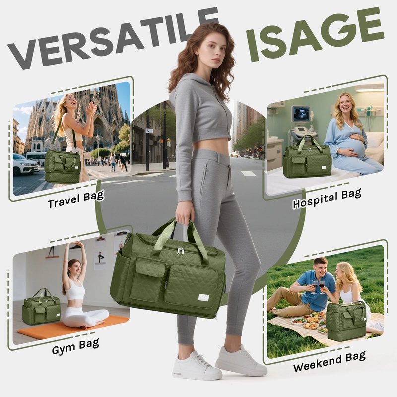 2-Piece Expandable Foldable Duffle Bag Set with Wet Pocket and Shoe Compartment,7