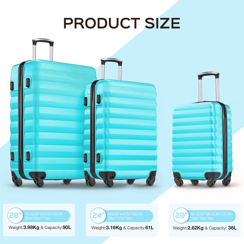 10 Piece Luggage Set Hardside Spinner Suitcase 28 24 20 Inch Backpack Cubes Blue3