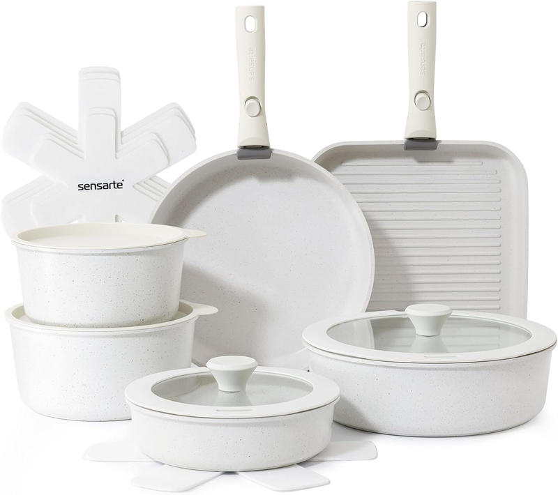 17 Piece Pots and Pans Set, Nonstick Detachable Handle Cookware Set, Induction K10