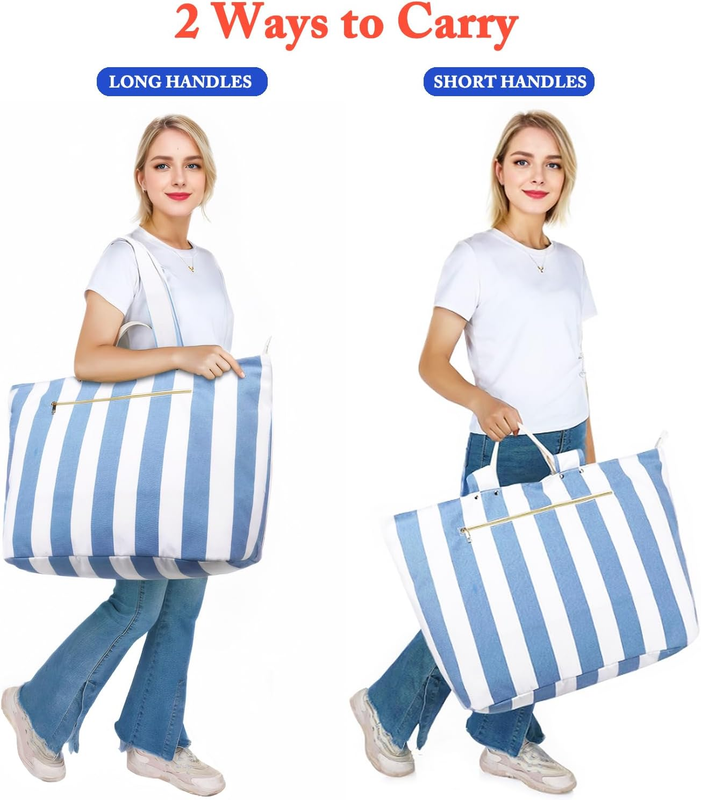 Large Waterproof Beach Tote Bag Canvas Pool Travel Bag Wet Pocket5