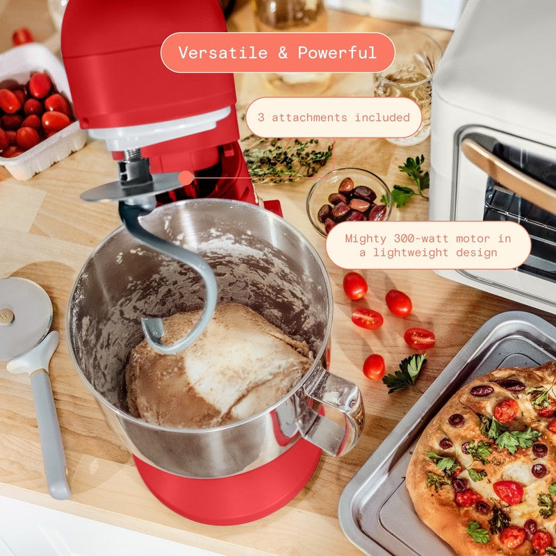 Beautiful 5.3 QT Stand Mixer w/ Flat Beater, Dough Hook by Drew Barrymore Red4