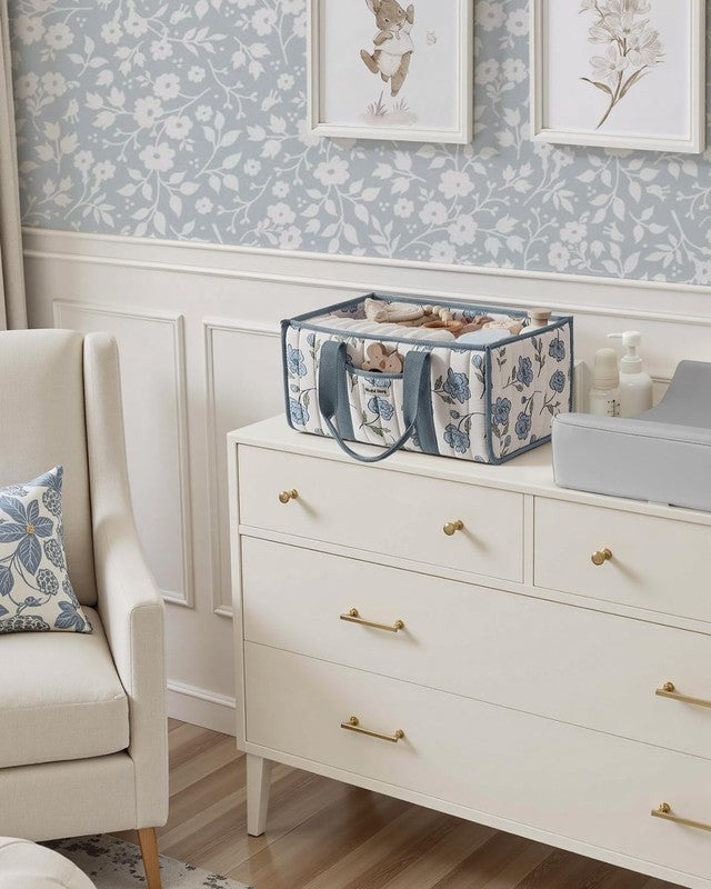 Floral Diaper Caddy Organizer Nursery Storage Basket Peony Blue4
