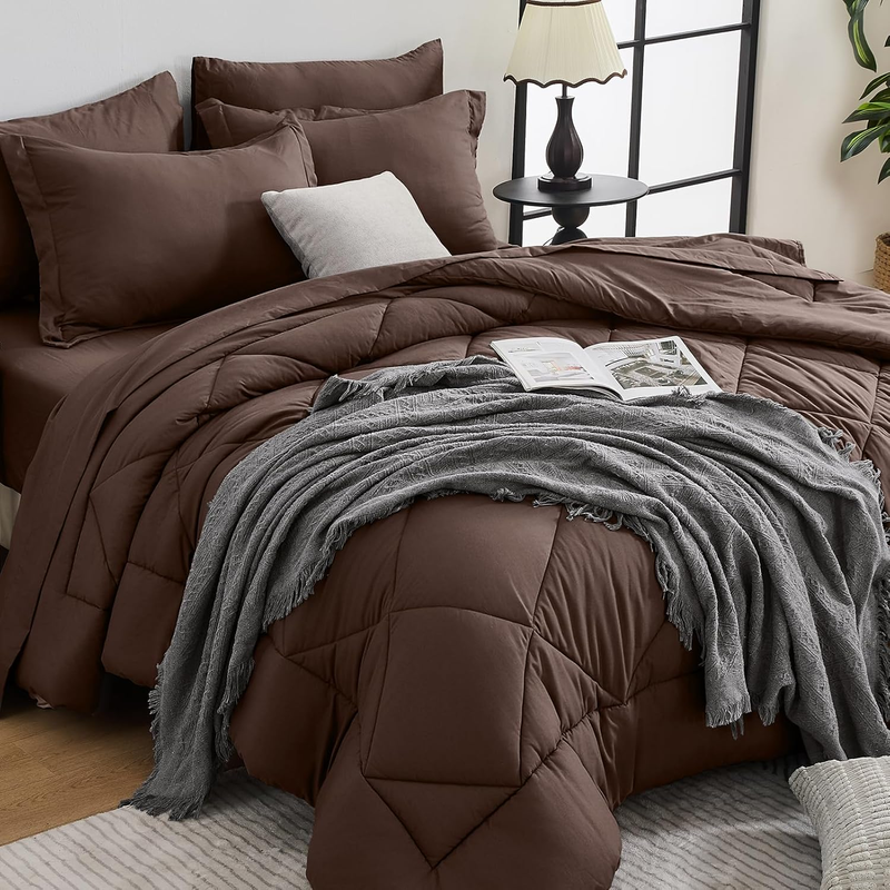 Brown Queen Comforter Set 7 Piece Bed in a Bag Ultra Soft  Pillowcases Shams Set11