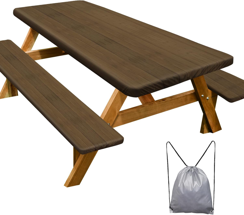 Picnic Table Cover Bench Waterproof Windproof 72In Rectangle Dark Brown11