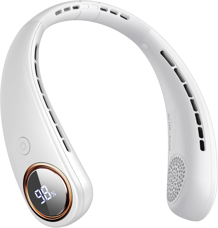 Bladeless Neck Fan with LED Display, 4 Speeds, USB Rechargeable, Portable White8