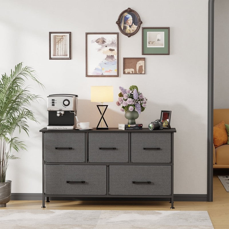 5 Fabric Drawers Dresser for Bedroom,Chest Organizer Units with Steel,Grey1