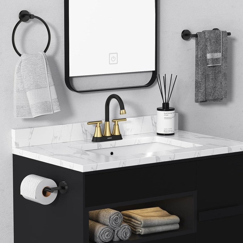 3 Hole Bathroom Faucet Black Gold Centerset Vanity RV w/ Drain Hoses6