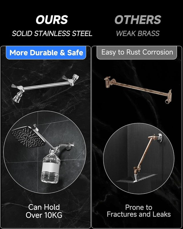 11.8" Rectangular Rain Shower Head w/ 11" Arm, High Pressure, Chrome3