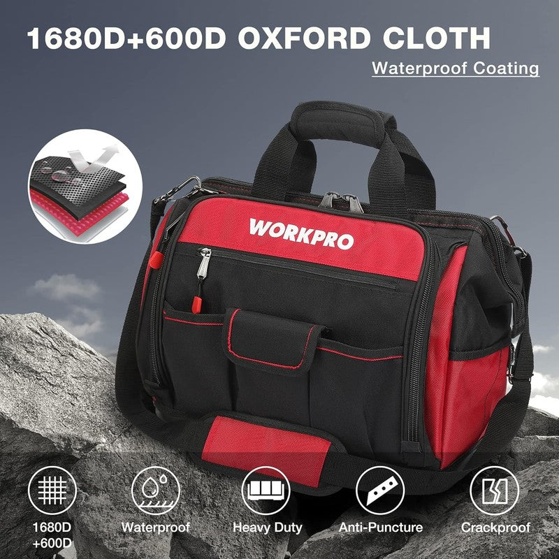 16" Wide Mouth Tool Bag 46 Pockets Waterproof Rubber Base Organizer1