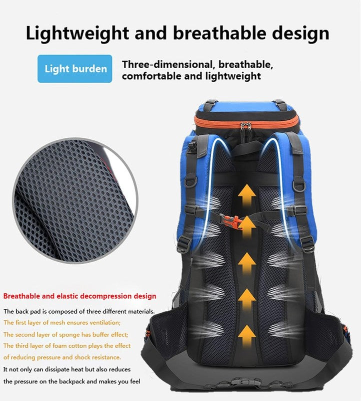 60L Hiking Camping Backpack with Rain Cover, Waterproof Large Capacity Outdoor S6
