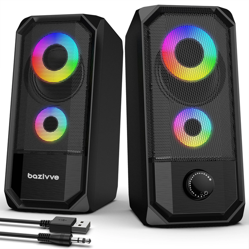 RGB Gaming Computer Speakers USB Powered Stereo 3.5mm for PC Laptop Desktop0