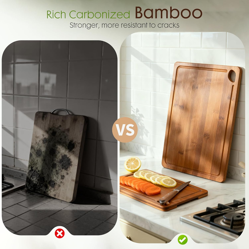 Bamboo Cutting Boards Set with Stand Reversible Juice Groove Handles8